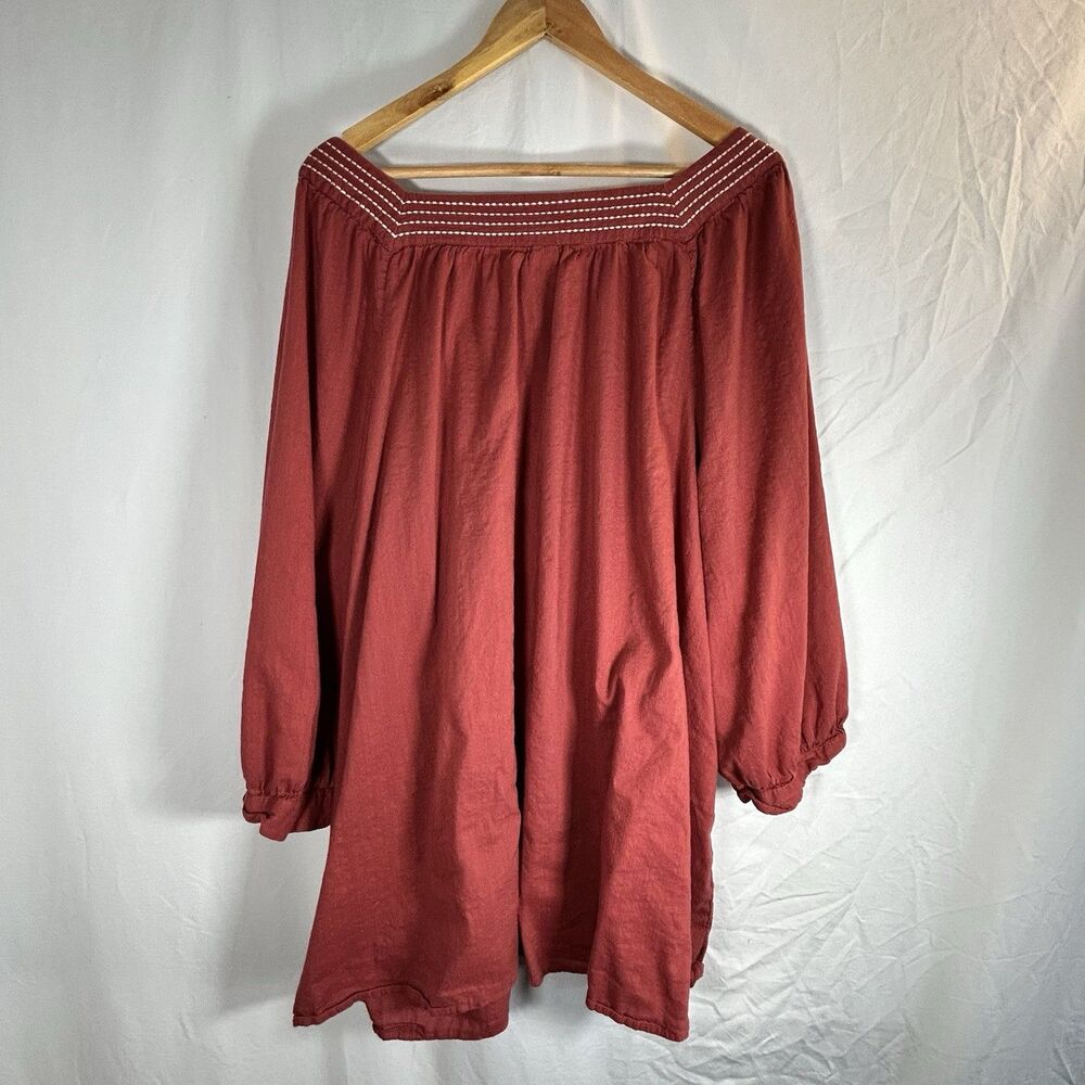 Old Navy Boho Shirt Top Blouse 4X Red Sumac Square Neck Embroidered - Picture 2 of 10